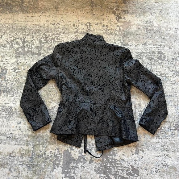 Vintage cache ornate paisley floral tie waist leather jacket M - Picture 2 of 7